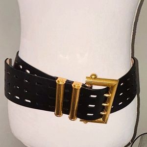 Versace Black Belt, New Never Worn Women's Wide 3 hole  adjustable 105"/XL